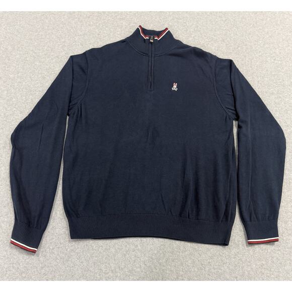 Psycho Bunny Pima Cotton 1/4 Quarter Zip Sweater XL Navy Coastal Dad Nautical - Picture 1 of 11